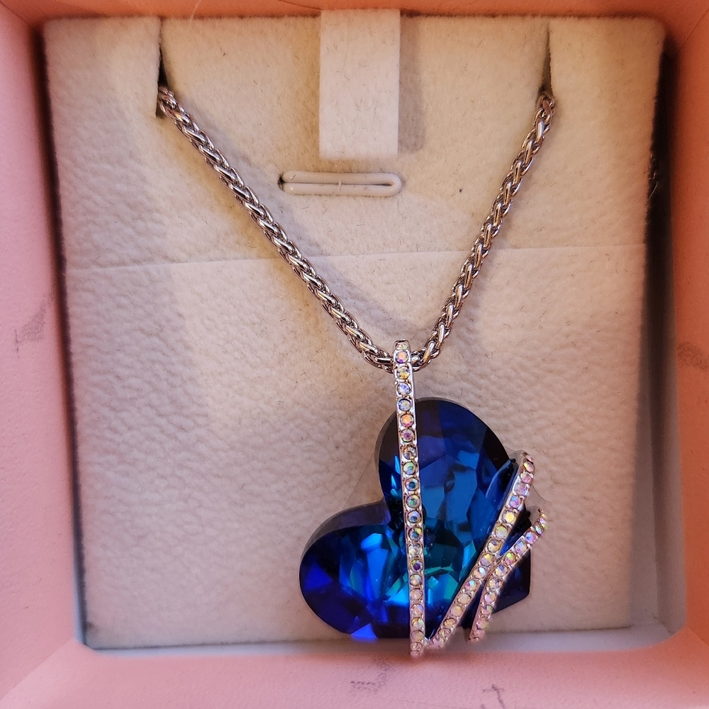Necklace with Blue Heart of Ocean Crystal Pendant I Love You
